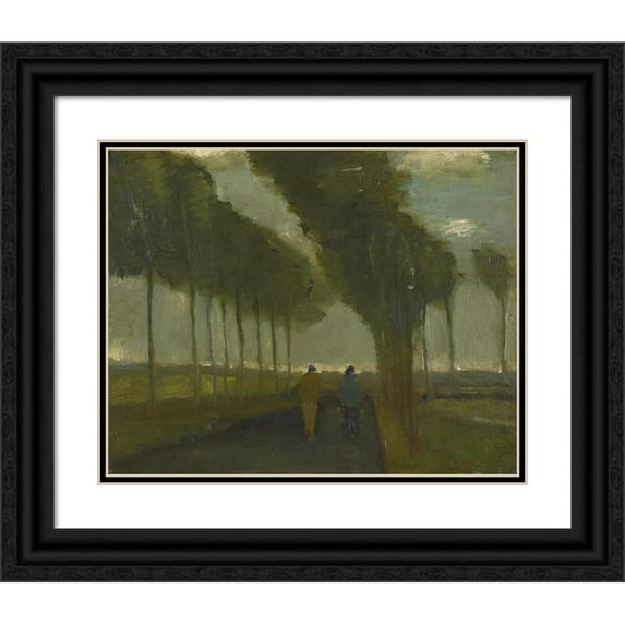 Vincent van Gogh 14x12 Black Ornate Wood Framed Double Matted Museum Art Print Titled: The Alley to the Two Walkers (1883)