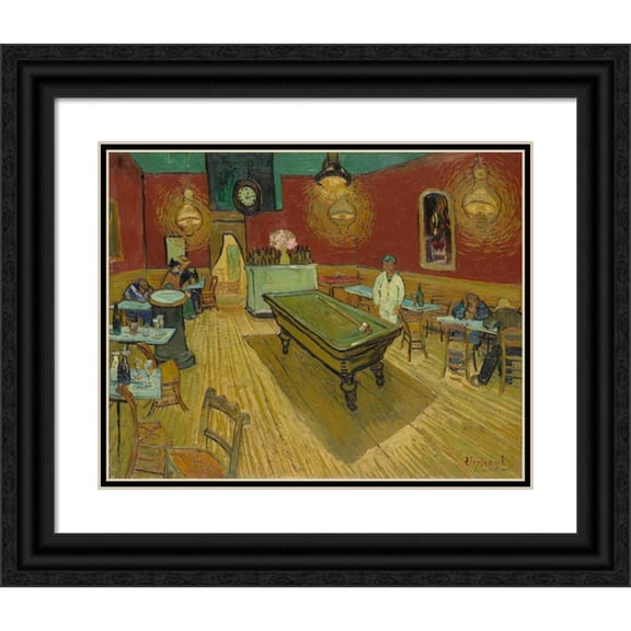 Vincent van Gogh 14x12 Black Ornate Wood Framed Double Matted Museum Art Print Titled: The Night Cafe (The Night Cafe) (1888)