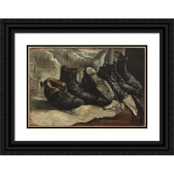 Vincent van Gogh 18x14 Black Ornate Wood Framed Double Matted Museum Art Print Titled - Three Pairs of Shoes (1886)
