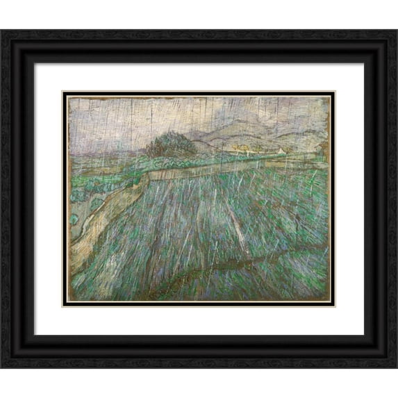 Vincent van Gogh 18x15 Black Ornate Wood Framed Double Matted Museum Art Print Titled - Rain