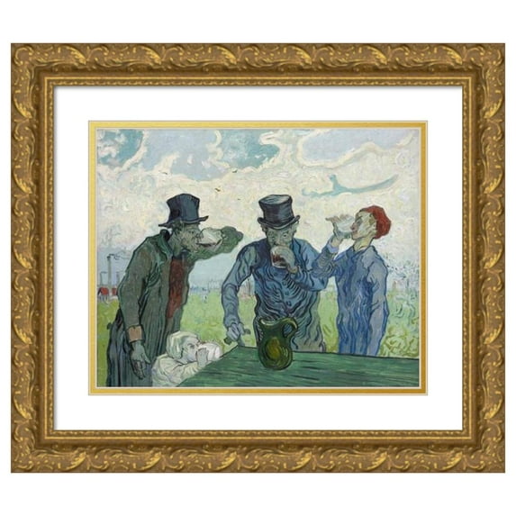 Vincent van Gogh 18x15 Gold Ornate Wood Frame and Double Matted Museum Art Print Titled - The Drinkers (1890)