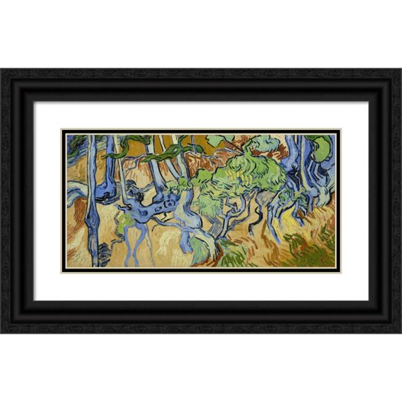 Vincent van Gogh 24x14 Black Ornate Framed Double Matted Museum Art Print Titled: Tree-Roots