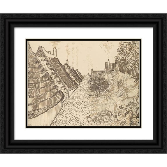 Vincent van Gogh 24x19 Black Ornate Framed Double Matted Museum Art Print Titled: Street in Saintes-Maries-De-La-Mer (1888)