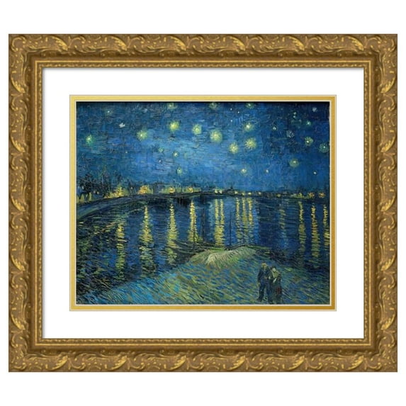 Vincent van Gogh 24x20 Gold Ornate Framed and Double Matted Museum Art Print Titled - Starry Night Over the Rhone (1888)