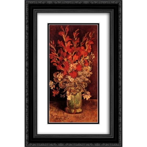 Vincent van Gogh 2x Matted 16x24 Black Ornate Framed Art Print 'Vase with Gladioli and Carnations'