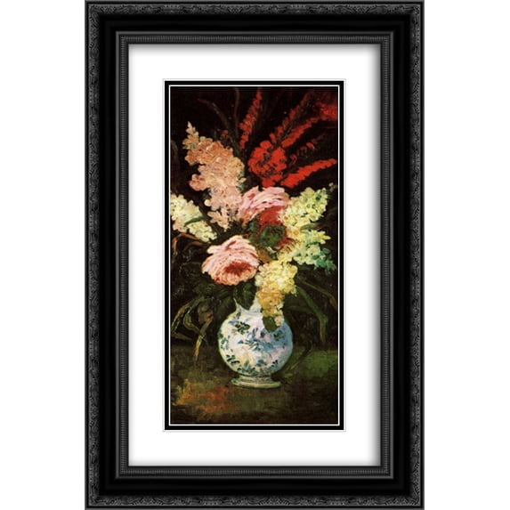 Vincent van Gogh 2x Matted 16x24 Black Ornate Framed Art Print 'Vase with Gladioli and Lilac'
