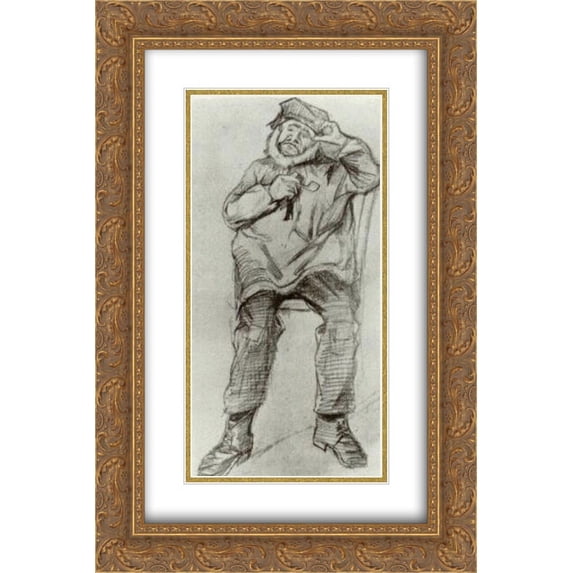 Vincent van Gogh 2x Matted 16x24 Gold Ornate Framed Art Print 'Orphan Man, Wearing a Blouse, Sitting with Pipe'