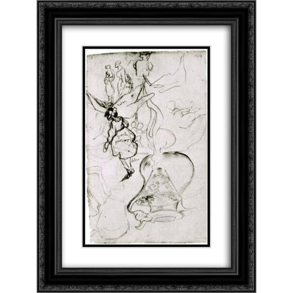 Vincent van Gogh 2x Matted 18x24 Black Ornate Framed Art Print 'Can, Books, Wineglass, Bread and Arum Sketch of Two Women and a Girl'
