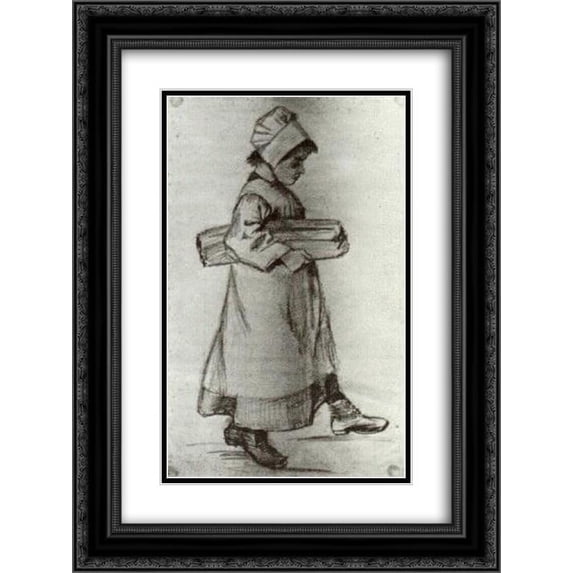 Vincent van Gogh 2x Matted 18x24 Black Ornate Framed Art Print 'Girl Carrying a Loaf of Bread'