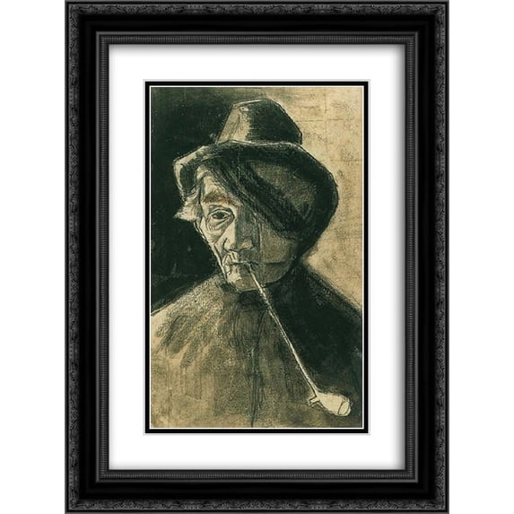 Vincent van Gogh 2x Matted 18x24 Black Ornate Framed Art Print 'Man with Pipe and Eye Bandage'