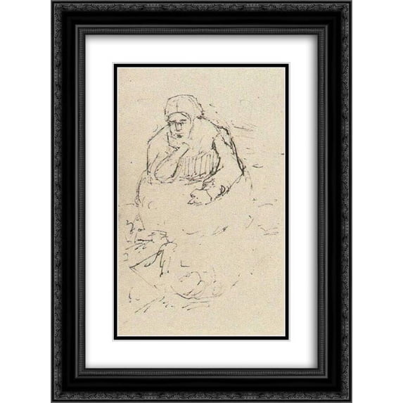 Vincent van Gogh 2x Matted 18x24 Black Ornate Framed Art Print 'Peasant Woman, Sitting with Chin in Hand'
