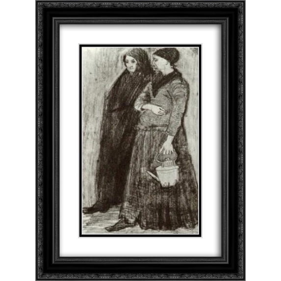 Vincent van Gogh 2x Matted 18x24 Black Ornate Framed Art Print 'Sien Pregnant, Walking with Older Woman'