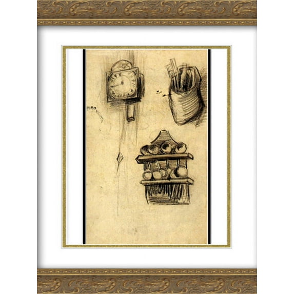 Vincent van Gogh 2x Matted 18x24 Gold Ornate Framed Art Print 'Clock, Clog with Cutlery and a Spoon Rack'