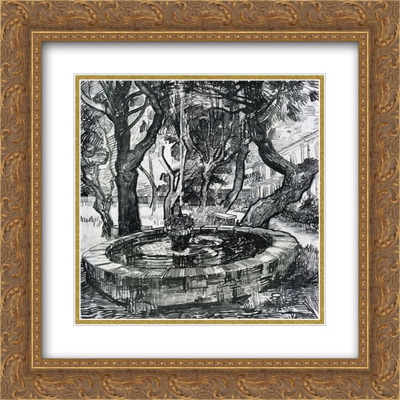 Vincent van Gogh 2x Matted 20x20 Gold Ornate Framed Art Print 'Fountain in the Garden of Saint-Paul Hospital '