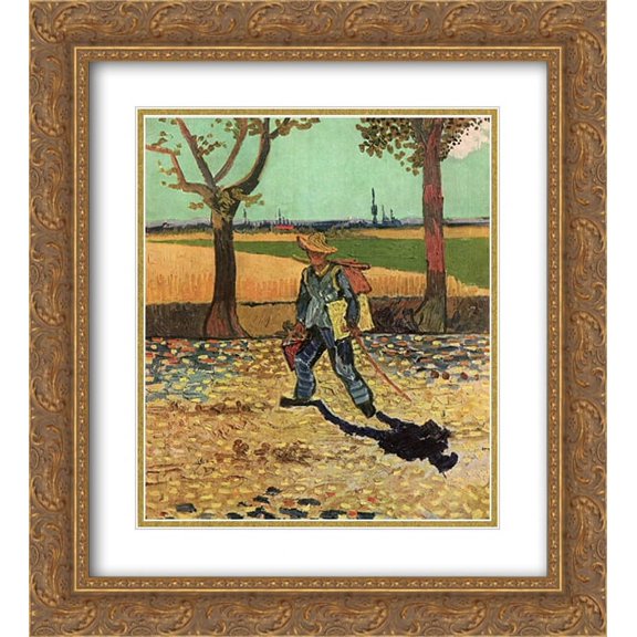 Vincent van Gogh 2x Matted 20x22 Gold Ornate Framed Art Print 'Selfportrait on the Road to Tarascon (The Painter on His Way to Work) '