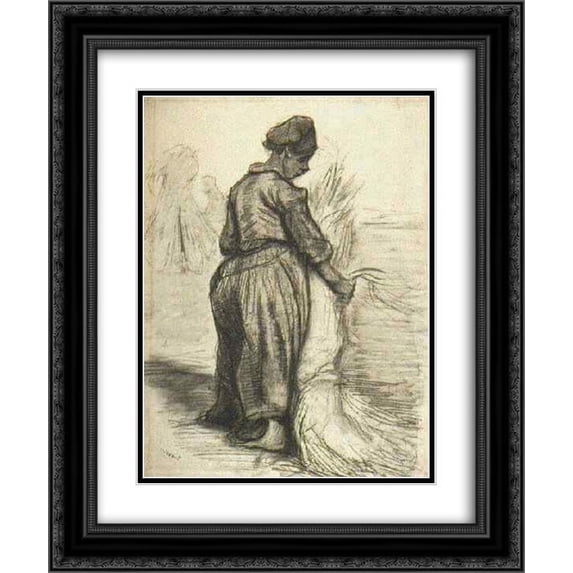 Vincent van Gogh 2x Matted 20x24 Black Ornate Framed Art Print 'Peasant Woman, Binding a Sheaf of Grain'