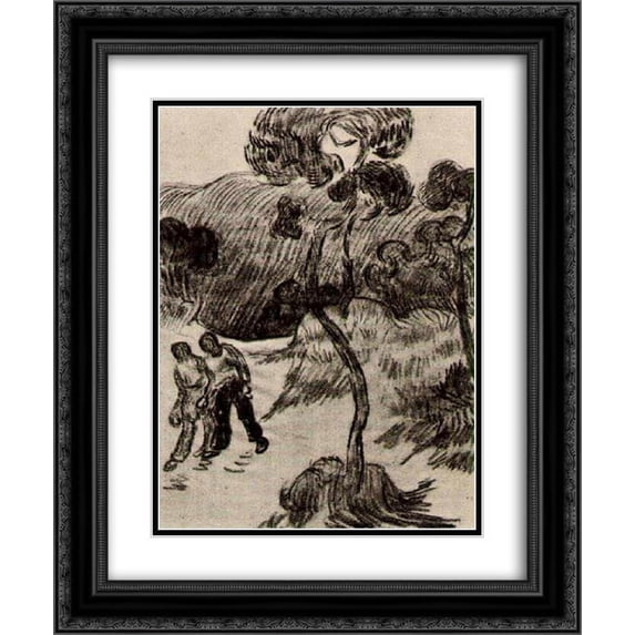 Vincent van Gogh 2x Matted 20x24 Black Ornate Framed Art Print 'Two Men Walking in a Landscape with Trees'