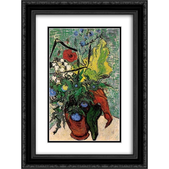 Vincent van Gogh 2x Matted 20x24 Black Ornate Framed Art Print 'Wild Flowers and Thistles in a Vase'
