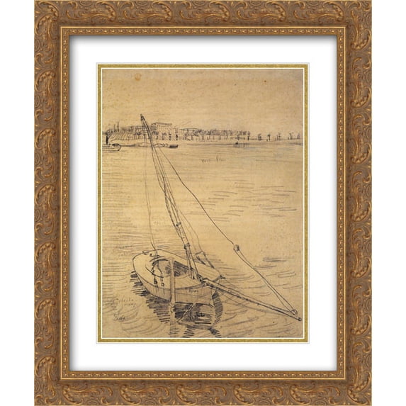 Vincent van Gogh 2x Matted 20x24 Gold Ornate Framed Art Print 'Sailing Boat on the Seine at Asnieres'