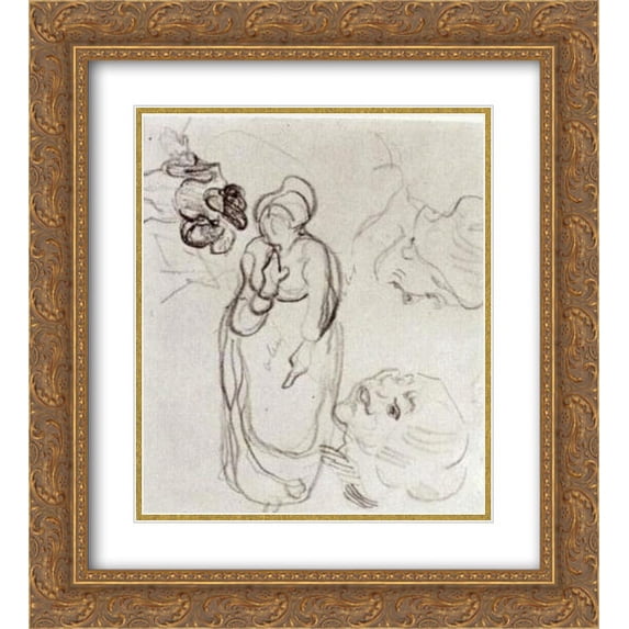 Vincent van Gogh 2x Matted 20x24 Gold Ornate Framed Art Print 'Study of a Woman Standing, Two Heads, Another Figure'
