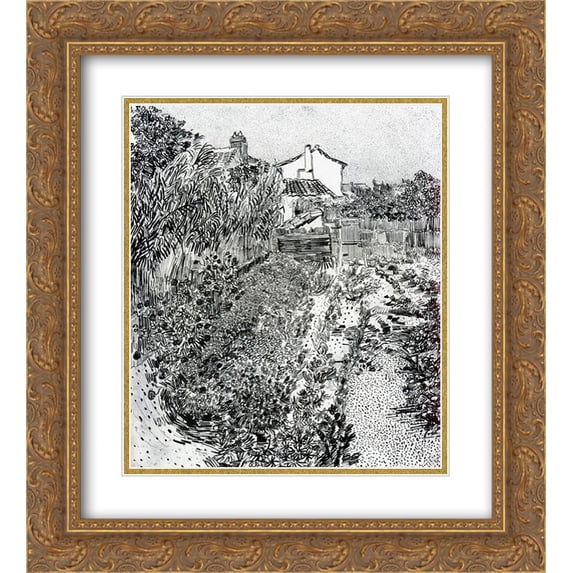 Vincent van Gogh 2x Matted 20x24 Gold Ornate Framed Art Print 'The Garden with Flowers '