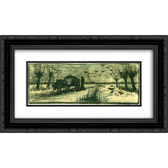 Vincent van Gogh 2x Matted 24x14 Black Ornate Framed Art Print 'Oxcart in the Snow'