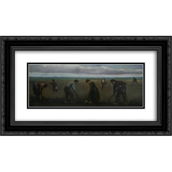 Vincent van Gogh 2x Matted 24x14 Black Ornate Framed Art Print 'Peasants planting potatoes'