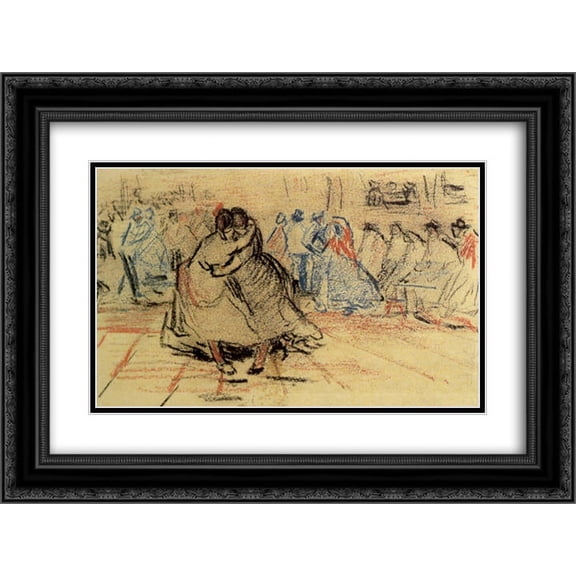 Vincent van Gogh 2x Matted 24x18 Black Ornate Framed Art Print 'Couple Dancing'