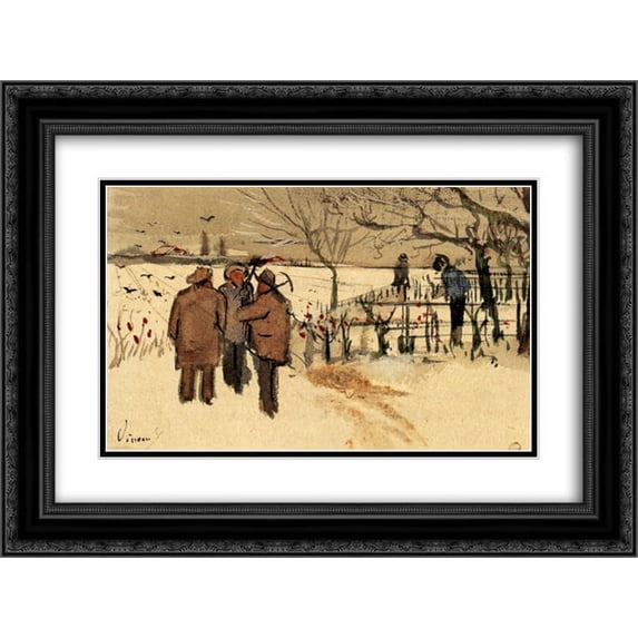 Vincent van Gogh 2x Matted 24x18 Black Ornate Framed Art Print 'Miners in the Snow Winter'