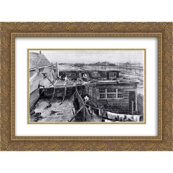 Vincent van Gogh 2x Matted 24x18 Gold Ornate Framed Art Print 'Carpenter's Yard and Laundry'