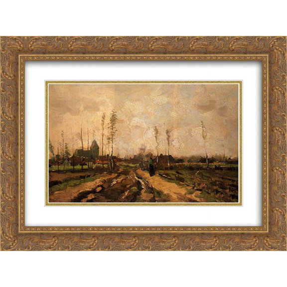 Vincent van Gogh 2x Matted 24x18 Gold Ornate Framed Art Print 'Landscape with Church and Farms'