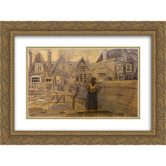 Vincent van Gogh 2x Matted 24x18 Gold Ornate Framed Art Print 'Sien's Mother's House Seen from the Backyard '