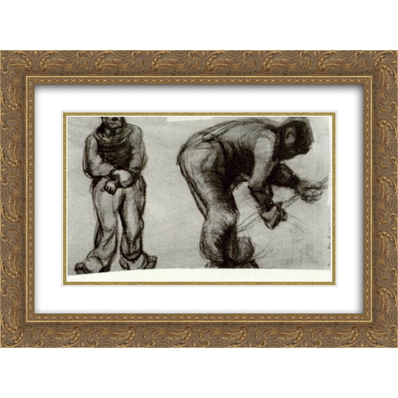 Vincent van Gogh 2x Matted 24x18 Gold Ornate Framed Art Print 'Study of Two Peasants'