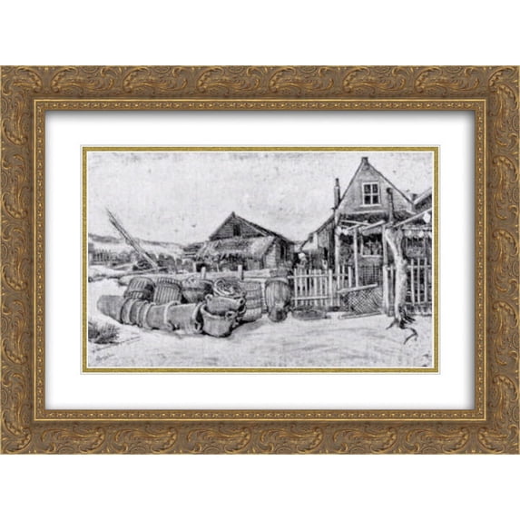 Vincent van Gogh 2x Matted 24x18 Gold Ornate Framed Art Print 'The fish drying barn at Scheveningen'