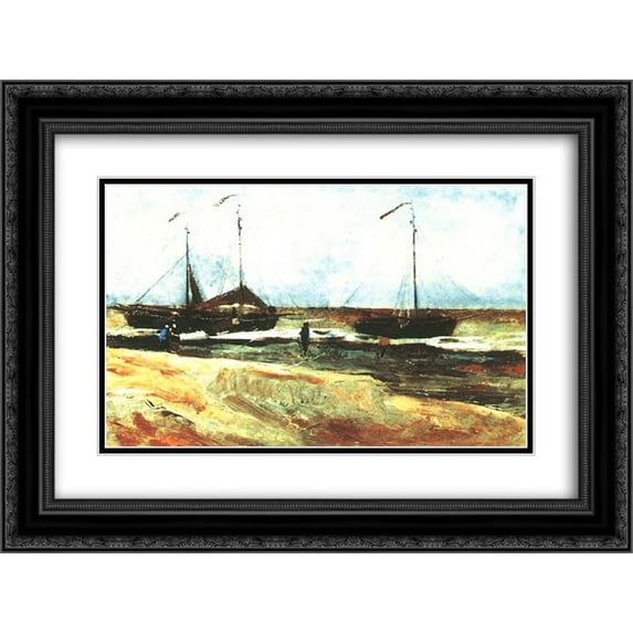 Vincent van Gogh 2x Matted 24x20 Black Ornate Framed Art Print 'Beach at Scheveningen in Calm Weather'