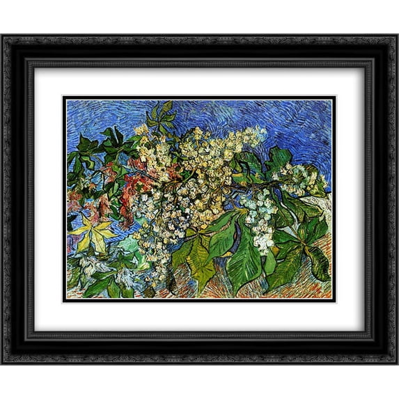 Vincent van Gogh 2x Matted 24x20 Black Ornate Framed Art Print 'Blossoming Chestnut Branches'