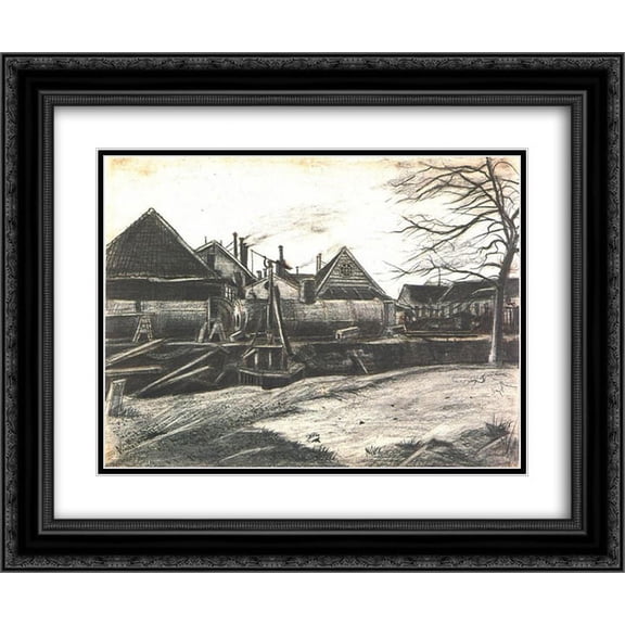 Vincent van Gogh 2x Matted 24x20 Black Ornate Framed Art Print 'Factory'