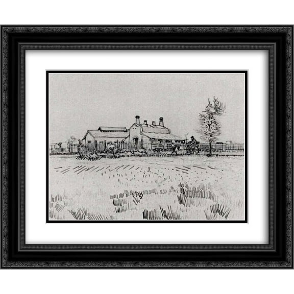 Vincent van Gogh 2x Matted 24x20 Black Ornate Framed Art Print 'Field with Factory'