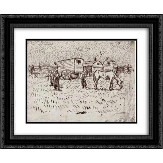 Vincent van Gogh 2x Matted 24x20 Black Ornate Framed Art Print 'Gypsies at Saintes-Maries'