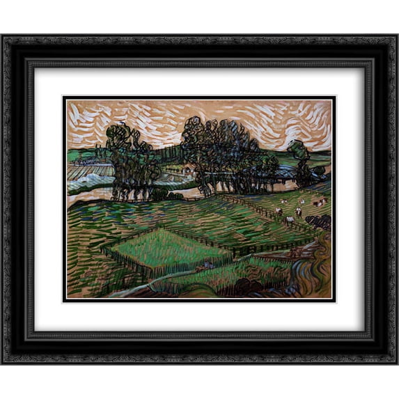 Vincent van Gogh 2x Matted 24x20 Black Ornate Framed Art Print 'Landscape with Bridge across the Oise'
