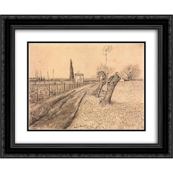 Vincent van Gogh 2x Matted 24x20 Black Ornate Framed Art Print 'Landscape with Path and Pollard Trees'
