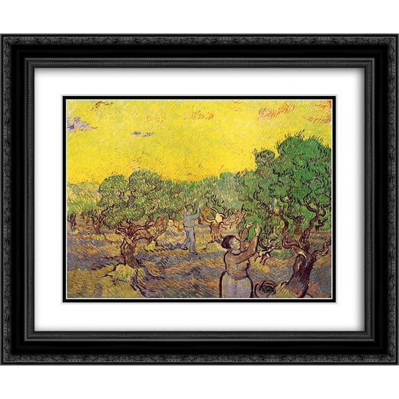 Vincent van Gogh 2x Matted 24x20 Black Ornate Framed Art Print 'Olive Grove with Picking Figures '