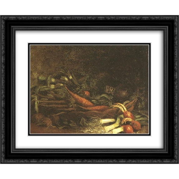 Vincent van Gogh 2x Matted 24x20 Black Ornate Framed Art Print 'Still life with a basket of vegetables'
