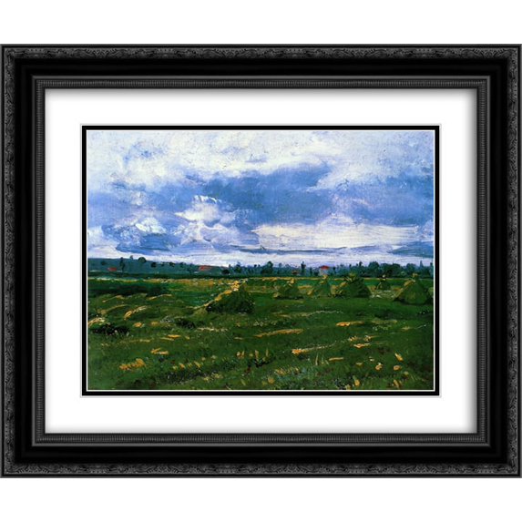 Vincent van Gogh 2x Matted 24x20 Black Ornate Framed Art Print 'Wheat Fields with Stacks'