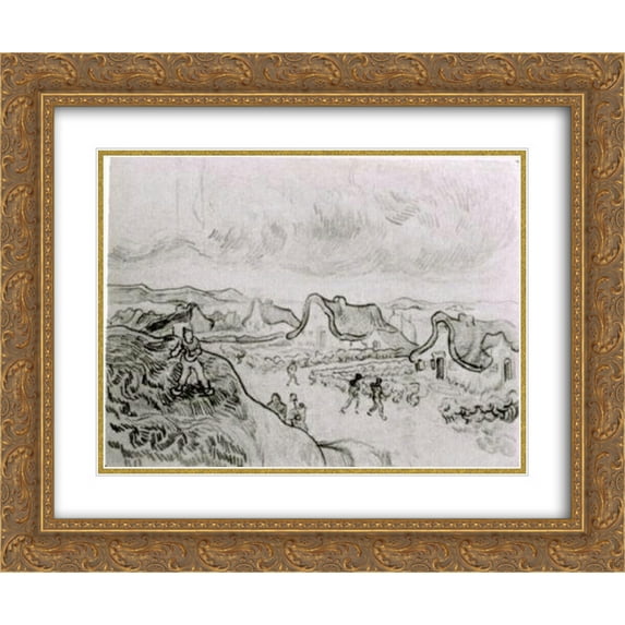 Vincent van Gogh 2x Matted 24x20 Gold Ornate Framed Art Print 'Diggers and Road with Cottages'