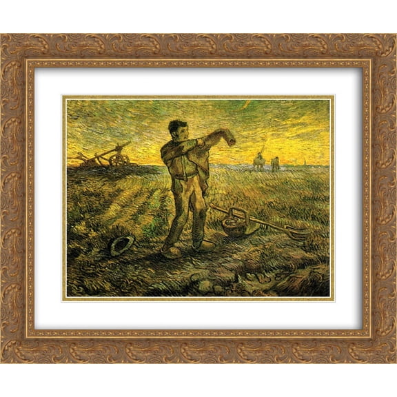 Vincent van Gogh 2x Matted 24x20 Gold Ornate Framed Art Print 'Evening - The End of the Day (after Millet) '