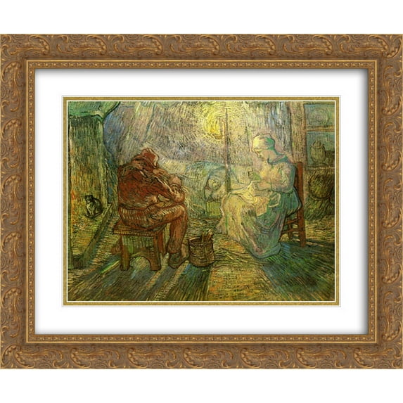 Vincent van Gogh 2x Matted 24x20 Gold Ornate Framed Art Print 'Evening - The Watch (after Millet) '