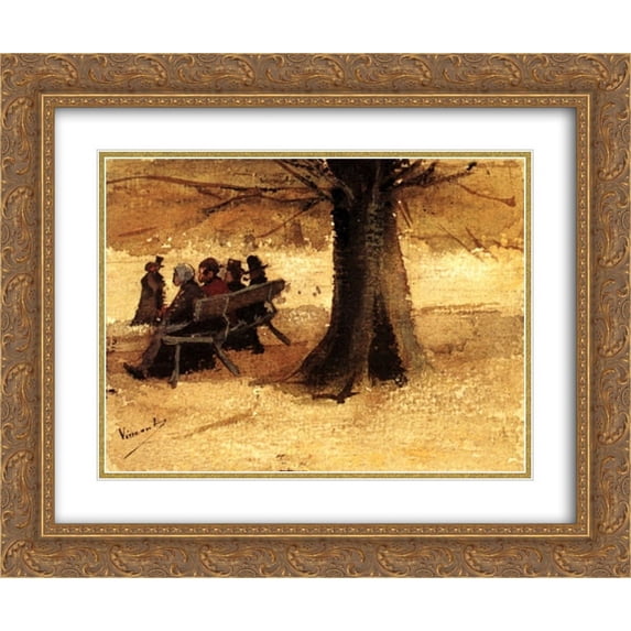 Vincent van Gogh 2x Matted 24x20 Gold Ornate Framed Art Print 'Four People on a Bench'