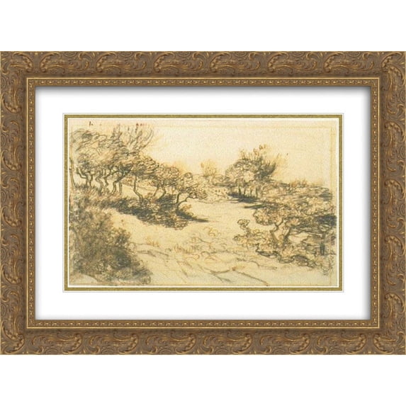 Vincent van Gogh 2x Matted 24x20 Gold Ornate Framed Art Print 'Hill with Bushes'