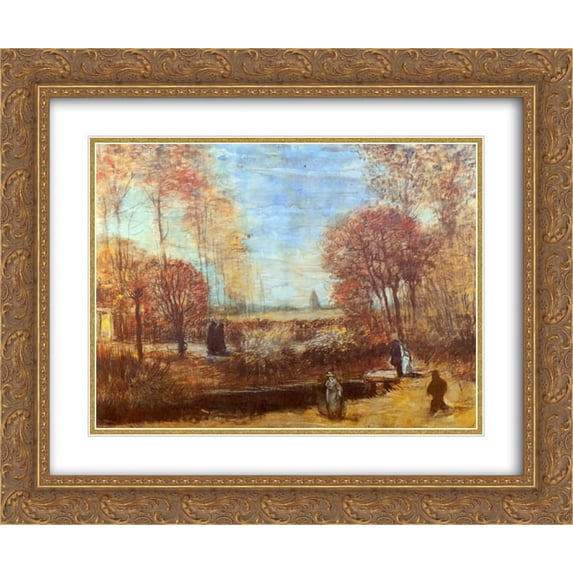 Vincent van Gogh 2x Matted 24x20 Gold Ornate Framed Art Print 'The Parsonage Garden at Nuenen with Pond and Figures'
